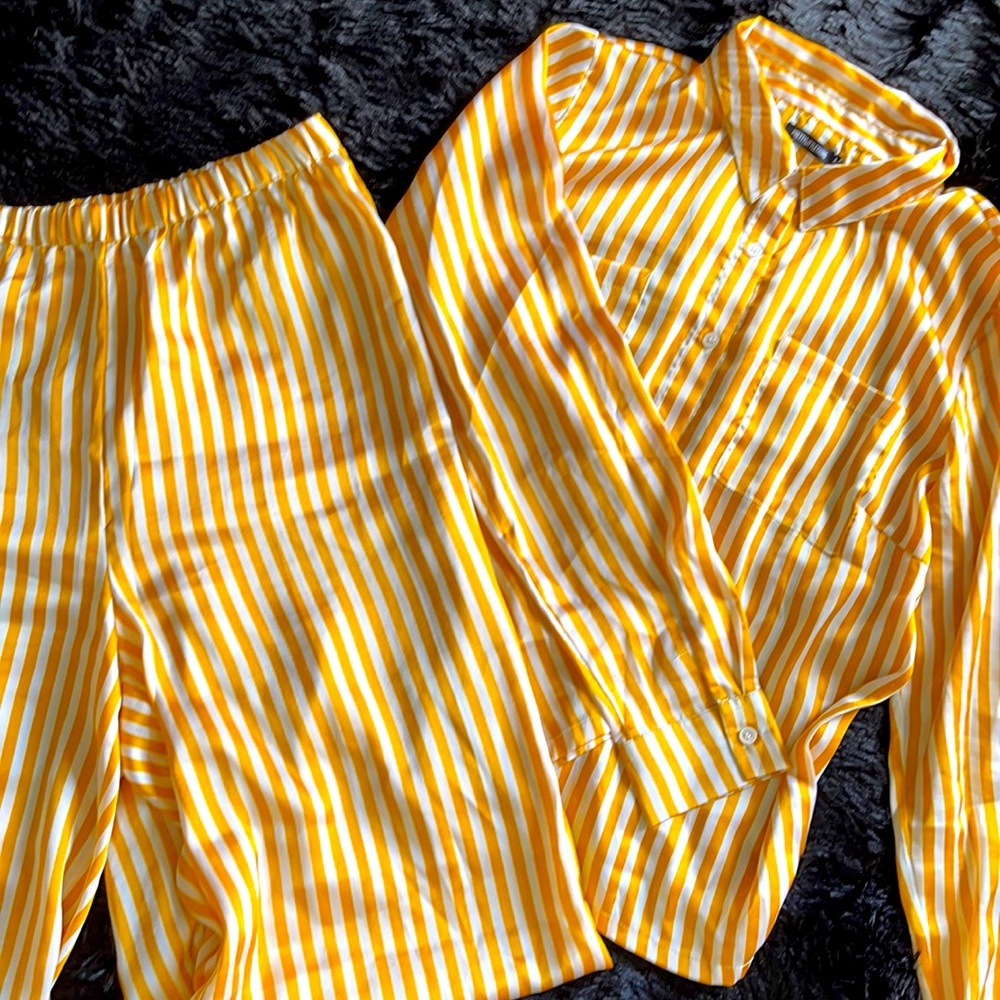 PLT Striped Satin Pajama Set- Pants, Long Sleeve